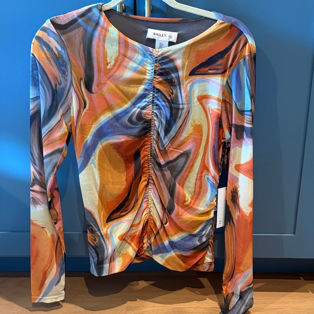Bailey 44 swirl mesh Multicolor Abstract Top S NWT